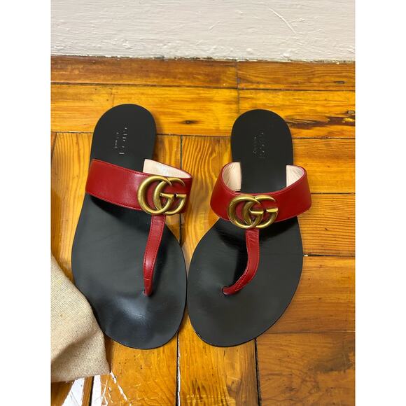 Gucci Marmont GG Thong Sandals EU 34.5 US 4.5 Red Leather Flat Flip Flop Slide - Picture 5 of 8